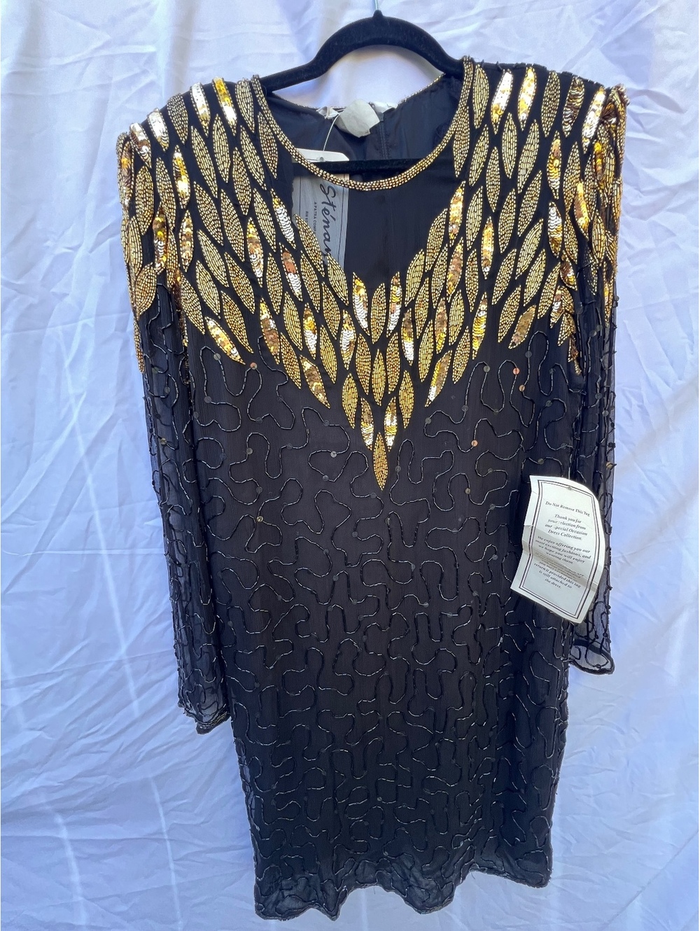 Sténay Size 18 100% Silk Black Gold Beaded Sequin Formal Dress NWT